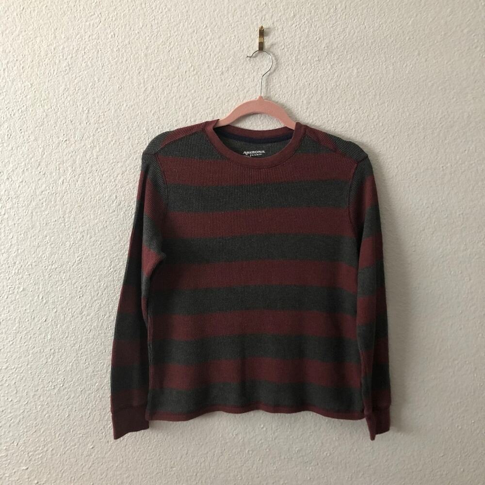 Arizona Jeans Co. Grey Stripe Waffle Long Sleeve